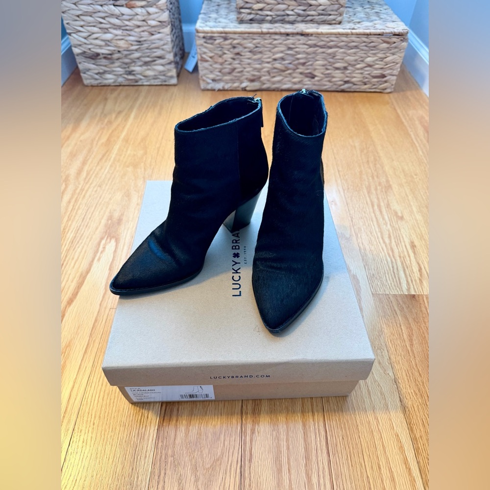 Lucky Brand Adalan Black Calf Hair Booties - Size 6